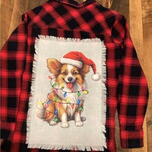 Plaid Button Down Shirt with Festive Dog Print